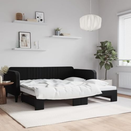 QZZCED 2-in-1-Schlafsofa mit Ausziehbett, Doppel-Sofa, modernes minimalistisches Design für Wohnzimmer, solide Struktur aus Holz und Metall