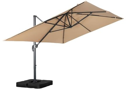 Sweeek - Ombrellone rettangolare 3 x 4 m + lastre di lester 50 x 50 cm beige - Wimereux + Fixeo