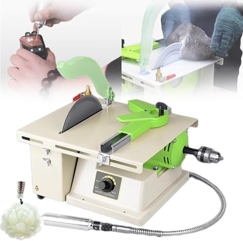 Lapidary Rock Grinder Polisher 1380W, Multifunction Bench Lathe 500-7000RPM, Jewelry Polishing Machine with Flexible Shaft, Cutting Discs, for Jade Amber Wood Grinding