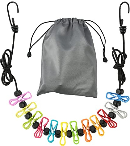 Cuerda Tendedero Exterior con 12 Pinzas de Ropa, Tendedero de Viaje Portátil para Camping, Línea de Lavado de Camping, Tendedero Elástico, para Camping Senderismo Playa Viajes y Uso (Color)