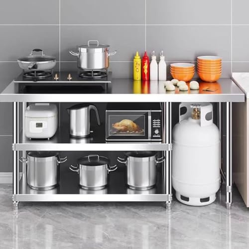 Tavolo da lavoro in acciaio inox 304 di grado commerciale, a spessore extra, Lavoro e Scaffalatura Cucina in Acciaio Inossidabile Grado Commerciale — Piano Rinforzato(120*50*80cm/47.2*17.7*31.5in)