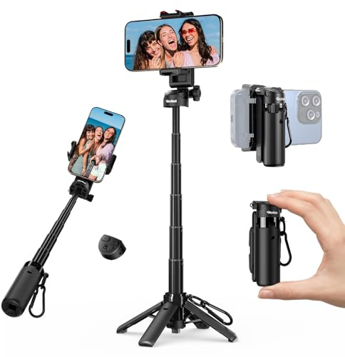 Rollei Treppiede Smartphone Easy Creator SmartGrip 3-in-1 Bastone Selfie Estensibile con Telecomando Selfiestick Portatile con 2 Attacchi Cold Shoe, Treppiede-Smartphone-Cavalletto-Bastone-Selfie
