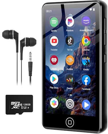 Lecteur MP3 Spotify avec Bluetooth et Wi-FI, AGXOV Baladeur MP3 Bluetooth avec écran Tactile de 4,02 Pouces, 144Go Lecteur MP4 Compatible avec Radio FM, Deezer, Pandora, Play Store, Noir