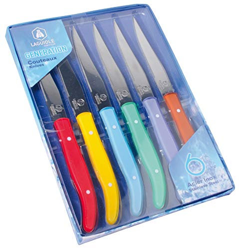 Laguiole Steakmesser Messer 6tlg Bunte Ausführung mit Sägezähnen