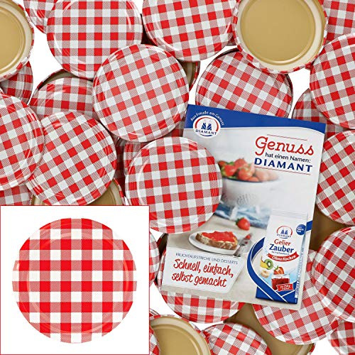 MamboCat 50er Deckelset TO82 rot-weiß kariert I Twist-Off-Deckel für Sturzgläser I Rundrand I Einkochen & Konservieren I Ersatzdeckel I für 230ml/350ml/435ml
