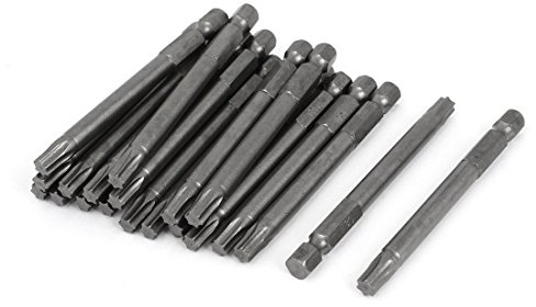 sourcing map 20 piezas T30 Vástago hexagonal mm | T30 1/4 Vástago hexagonal 75 mm de largo Puntas de destornillador Torx magnético Gris