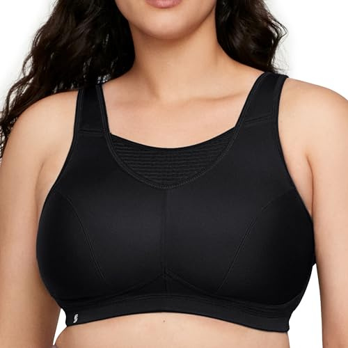 Glamorise dam plus size ingen-bounce linne sport-bh trådlös #1067, Svart, 95H