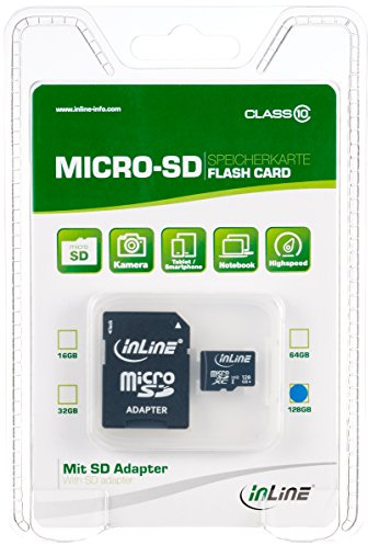 InLine 35055I 128GB MicroSDXC Clase 10 memoria flash - Tarjeta de memoria (128 GB, MicroSDXC, Clase 10, 30 MB/s, Negro)