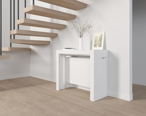 VE.CA - Tavolo Allungabile Mercurio, Made in Italy - Console Allungabile con Porta Prolunghe fino a 3 Metri, 14 Posti Bianco - Moderno da Sala da Pranzo (14 Posti, Bianco Frassinato)