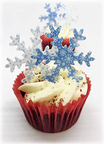 Kuchendekoration, vorgeschnitten, groß, mit Schneeflocken, essbar, Blau / Weiß, 30 Stück