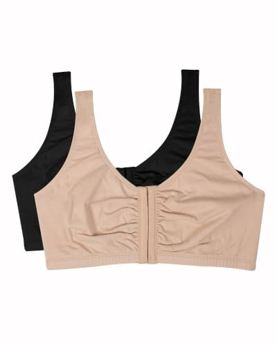 Fruit of the Loom dam frontnära sport-bh (förpackning med 2), Sand/svart 2-pack, 70