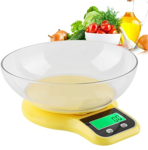 Balance de cuisine numérique multifonction avec bol, affichage LCD (jaune)