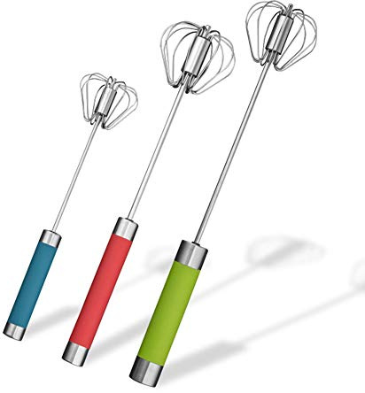 Stainless Steel Semi-automatic Egg Whisk - 3PCS Hand Push Rotary Whisk Blender (3 Colors)