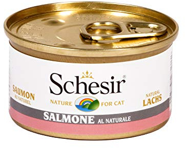 Schesir Cat Natural lax, kattmat våt i egen juice, 24 burkar x 85 g