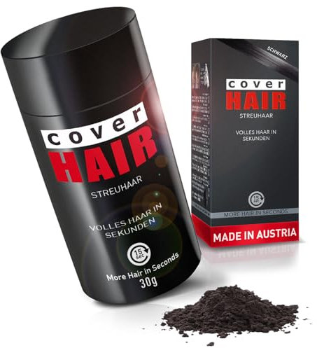 COVER HAIR - Premium Streuhaar 30g | Schütthaar zur Haarverdichtung und Ansatzkaschierung | Authentischer Look in für Männer und Frauen| 100% Natürliches Schwarz 30g