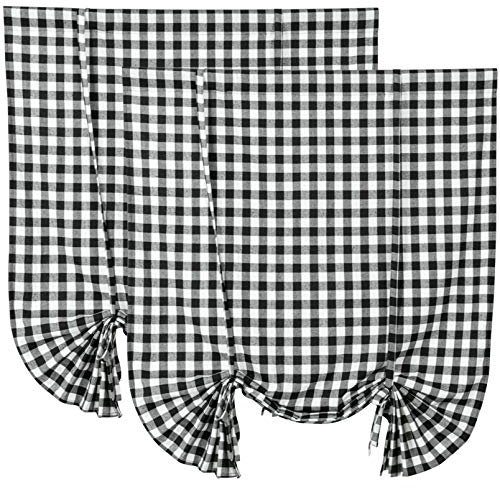 2 Stück Buffalo Karo Karo Raffrollo Farmhouse Stil Gingham Rod Pocket Fenster Vorhang für Küche 107,6 x 160,9 cm weiß und schwarz (weiß und schwarz)