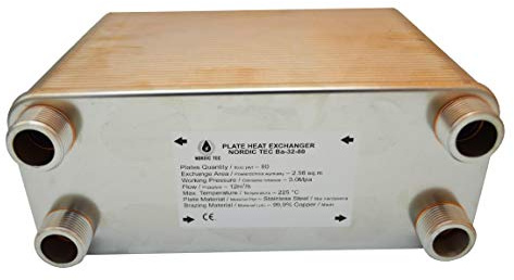 Edelstahl Plattenwärmetauscher Plattenwärmeübertrager Wärmetauscher Nordic Tec Ba-32-80 80 Platten 450kW 1”