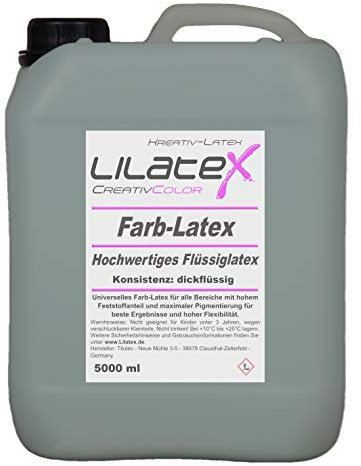 5 Liter Lilatex farbiges Flüssiglatex/Farblatex/Latexmilch - dickflüssiges Naturlatex in GRAU
