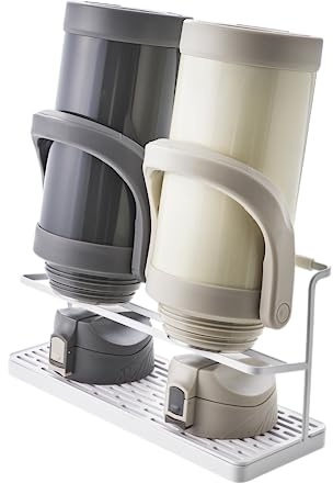 YAMAZAKI Home Tower Countertop Two Tier Bottle Drying Rack, Wide Jug Storage Stand with Drainage Tray for Kitchen Counter for Glass Metal Or Plastic Bottles - Steel