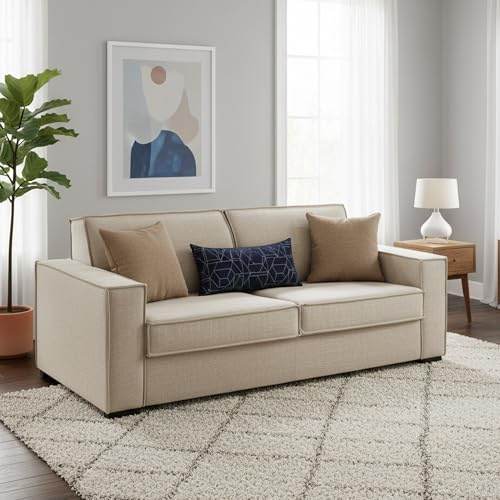 Talamo Italia - 3-Sitzer Schlafsofa Adalgisa, Wohnzimmersofa mit drehbarer Öffnung, gepolsterter Stoff, Standardarmlehnen, 100 % Made in Italy, cm 220x95h90, Beige