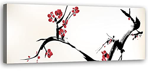 Feeby Impression sur Toile Intissee Aquarelle Fleur de cerisier Japon 150x50 cm Tableau Moderne Tableau Photo Chambre à Coucher Nature Oriental Abstraction rose