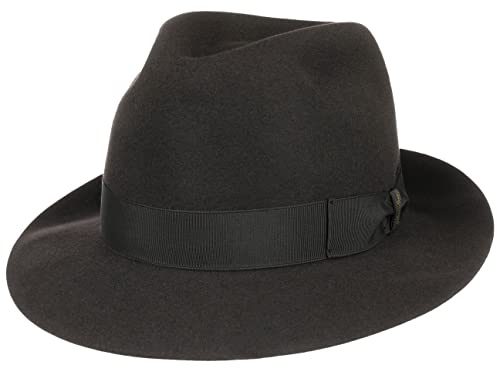 Borsalino 50 Gramm Fedora Herrenhut Haarfilzhut Damen/Herren - Made in Italy Filzhüte Hut mit Ripsband Winter Frühling-Sommer Herbst-Winter - 59 cm Dunkelbraun