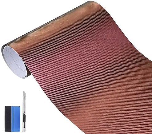 NewL 3D-Chamäleon-Kohlefaser-Vinylfolie, Selbstkl., Lila bis Rot 50x150 cm | Kohlefaser-Optik, Montagewerkz. inkl., Luftkanäle, flex. dehnb., 5–7 J. innen, 3–5 J. außen, für Autos, Motorräder, Möbel