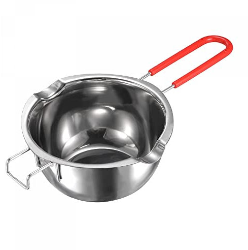 sourcing map Double Boiler Pot 600ml 304 Stainless Steel with Red Heat Resistant Handle for Candle Making