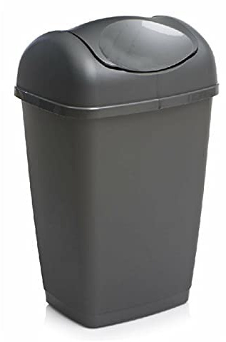 OptiProducts 50L Swing Top Bin Plastic Waster Paper Rubbish Recycle Bin Home Office Kitchen Room (Grey)