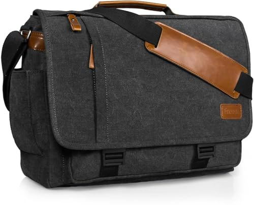 Estarer 15.6-17.3 Inch Laptop Messenger Bag for Work School,Mens Water Resistant Canvas Crossbody Shoulder Bag