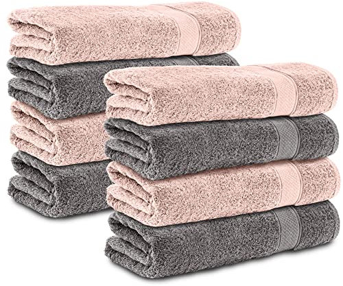 Komfortec 8er Handtücher 50x100 cm Set aus 100% Baumwolle, Frottee, Weich, Anthrazit Grau/Rosa