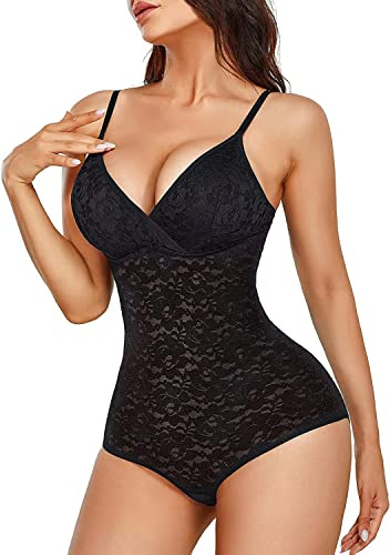 Bafully Body Shaper Ladies Abdominal Path Shapewear Biederbody Strong Figureforming Forming Body med en V-hals BH-bodysuit spets sexig (svart, xl)