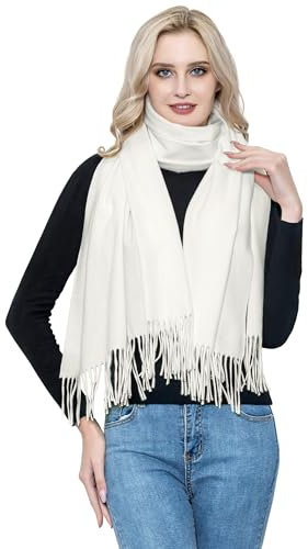 vimate Weißer Kaschmir Pashmina-Schal, Hochzeit Pashminas und Wraps für Brautgast Abendkleider (DE-White)