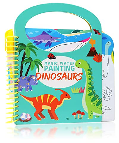 Wassermalbücher für Kinder Magisches Wassermalbuch Dinosaurier Wasser Zeichnung Buch Water Magic Malbuch Magic Water Colouring Book mit Wasserstift Malbuch Kinder ab 3 Wiederverwenderbar Tragbar