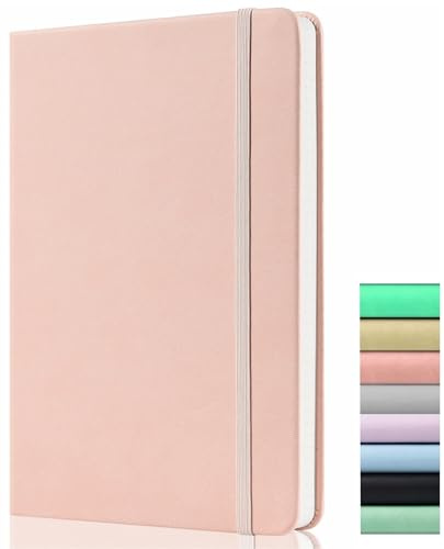 GDMLUP prickad journal – A5-prickigt rutnät anteckningsbok med 120 gsm papper, 172 sidor, inbunden prickad dagbok med bakficka, 2 markeringsband, pastellrosa