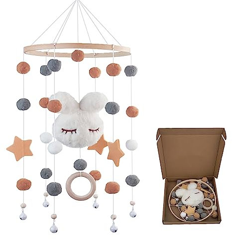 Mobile Musical Lit Bébé, Mobile Pour Bébé Feutre, Mobile Baby Boys, Mobile Baby Musical, Convient Pour Berceau, Chambre De Bébé, Salon, Décoration De Fenêtre, Carillons Éoliens De Lapin (Blanc)