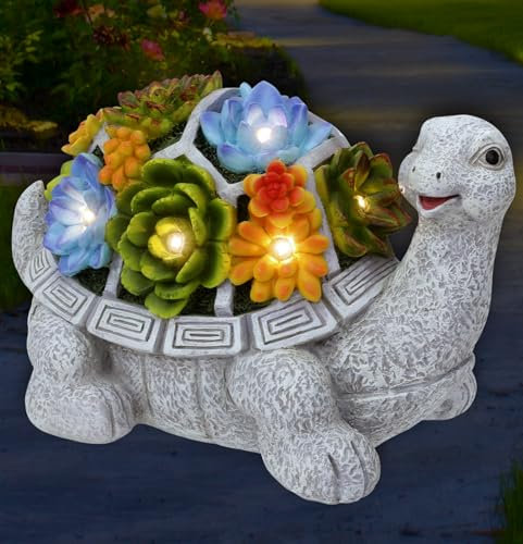 Mosii Large Solar Turtle Garden Ornaments Outdoor Indoor Decor, Waterproof Statue Figurine Sculpture with 7 LED Solar Lights - Housewarming Decorations Garden Gifts for Women Men