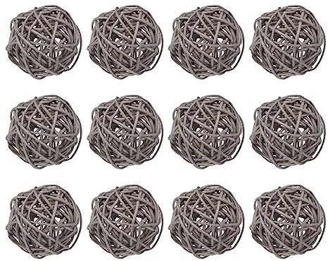 sourcing map 12 Stück Rattan-Kugeln dekorative Kugeln 5,1 cm für Vasenfüller, Hochzeit, Garten, Flur, Party, Grau