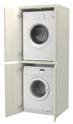 VE.CA - Mueble para Lavadora y Secadora con Puertas de Madera Color Blanco Alerce - Columna Soporte - Fabricado en Italia