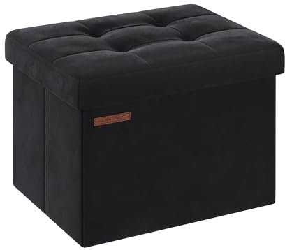 SONGMICS Sitzhocker mit Stauraum, kleine klappbare Sitzbank, 31 x 41 cm Fußbank, Aufbewahrungsbox, bis 130 kg belastbar, für Wohnzimmer Schlafzimmer Schlafsaal, tintenschwarz LSF200B01