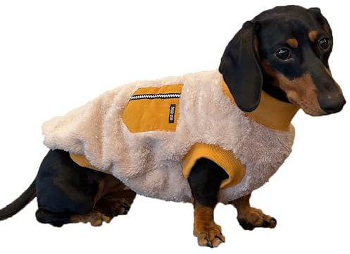 D Doggy Star Dackelpullover für Hunde, warme Fleece-Kleidung, Wintermantel (XL, Senffarben)