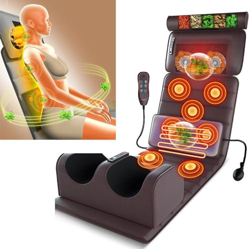 comedragon Tappetino Massaggiante con Calore - Materasso Massaggiante con Shiatsu Massaggiatore Collo Staccabile, Sedile Massaggiante con 10 Motori Vibranti,Leather