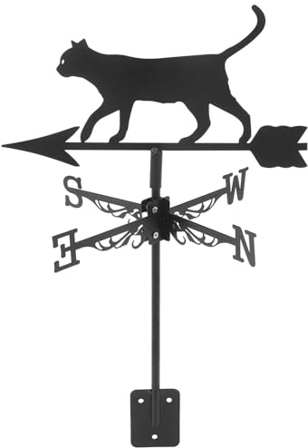Happyyami Veleta De Metal Veleta De Acero Inoxidable para Exteriores Dirección De La Veleta del Gato Indicador De Dirección De Velocidad del Viento para Decoraciones De Cenador De Jardín De