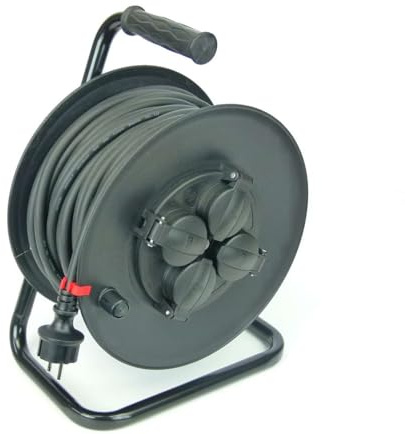 GLT 1 x Paccs 30 m Profi Gummi Kabeltrommel schwarz mit 4 Steckdosen Verlängerungskabel für Außenbereich/Outdoor/Baustellen IP44 - H07RN-F 3x1,5 mm²