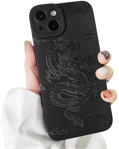 NITITOP Kompatibel mit iPhone 14 Hülle Niedliches Design mit Schwarzer Drache für Damen und Mädchen Weiches Silikon Stoßfestes Etui in Schwarz Hülle - Schwarzer Drache