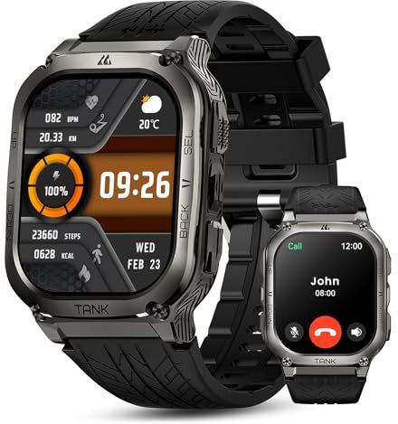 KOSPET Montre Connectée Homme Militaire- 5ATM Étanche 1.96 AMOLED Toujour Activé 60 Jours d'Autonomie, Smartwatch Robuste Appel SMS Assistant Vocal 170 Mode Sport Fréquence Cardiaque iOS Android
