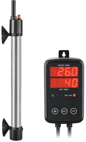 Weipro Sommergibile Riscaldatore Acquario in Titanio 200W con Termostato Esterno a Display Digitale a LED, Regolabile da 0℃-40℃, Adatto per Acquari da 80l - 150l, MX-9016(200W)