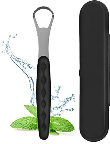 Milifox Tongue Scraper for Adults and Children, Metal Stainless Steel Tongue Scraper,Cleaner with Case,Ideal for Daily Use at Home and Travel,Keeping Mouth Clean and Fresh Breathing,Black