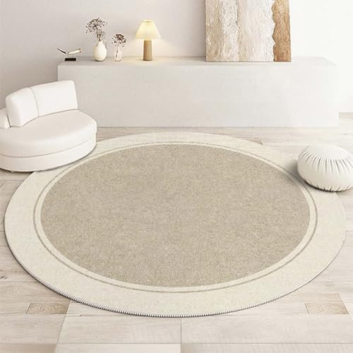 Runder Teppich, warmer Farbton, Wohnzimmer, modern, rutschfest, rund, maschinenwaschbar, Bodenteppich, weicher Kurzflor-Teppich, Beige für Schlafzimmer, Kinderzimmer, Dekoration (Durchmesser 200 cm,