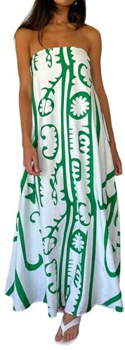 Robe d'été Bustier Tubulaire sans Bretelles pour Femmes, imprimé de Fruits, Robe Longue balançoire-Vert-S